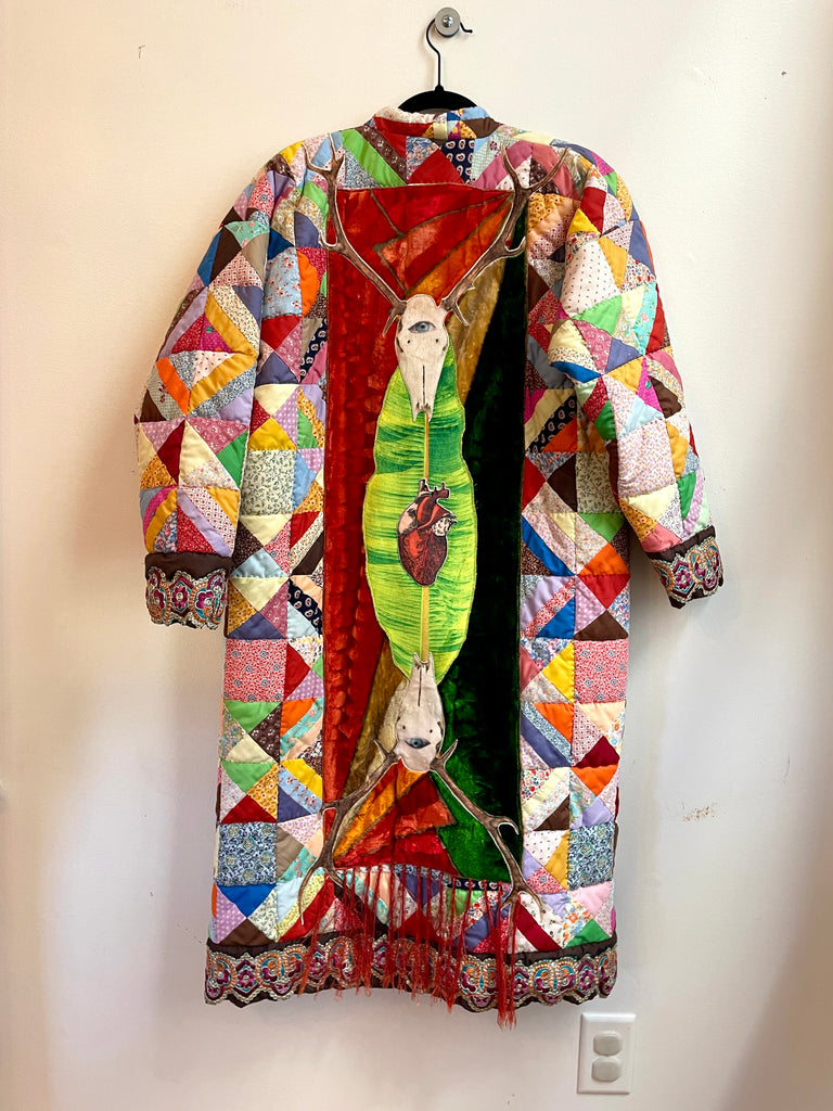 Bull, heart and Banana Leaves Quilted Caftan