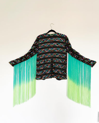 Vintage Sequin Jacket with Green Fringe