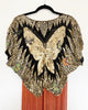 Vintage Sequin Butterfly Top with Orange/Rust Ombre Fringe