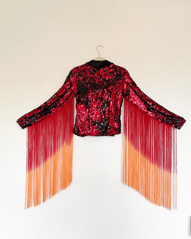 Vintage Sequin Jacket with Ombre Fringe