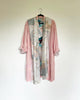 Light Pink Silk Velvet Caftan with Parakeet  Artwork