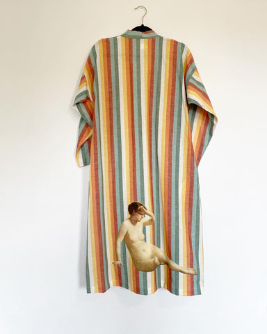 Striped Cotton Caftan with Nude