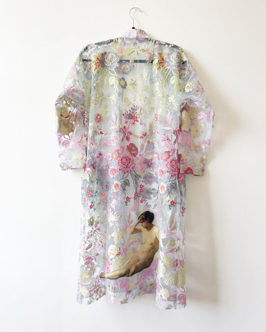 Embroidered Lace Caftan with Nude
