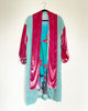 Blue and Pink Velvet Caftan with Butterfly Artwork