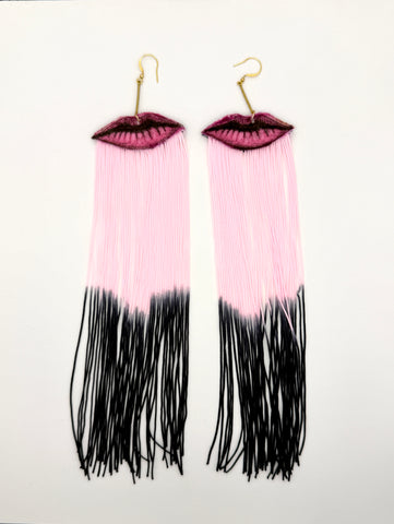 Velvet Lip Earrings with 8" Fringe (Multiple Color Options)