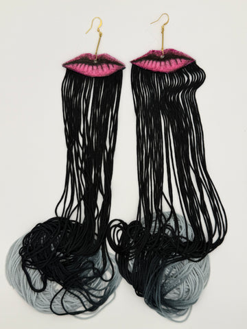 Velvet Lip Earrings 18"-24" Fringe (Multiple Color Options)