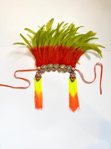 Chartreuse and Orange Tie Around Headdress