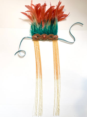 Aqua/Coral Ombre Tie Around Headdress