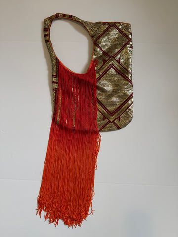 Gold Metallic with Red Fringe Carnival Bag