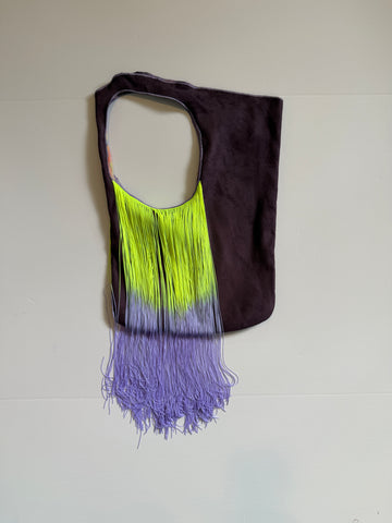 Purple Suede with Neon Chartreuse Ombre Fringe  Carnival Bag