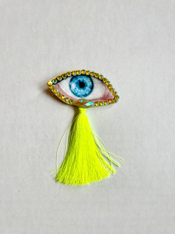 Neon Yellow Tassel Eye Brooch/Ornament