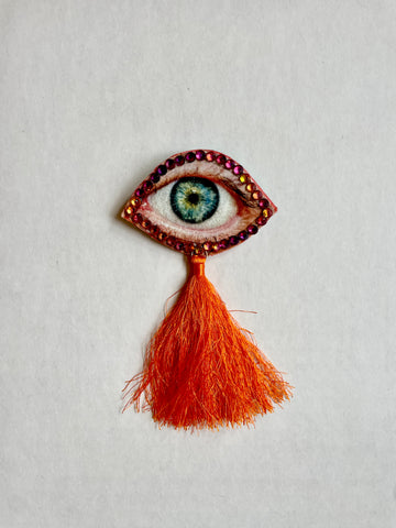 Orange Tassel Eye Brooch/Ornament