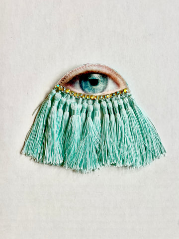 Aqua Tassels Eye Brooch/Ornament