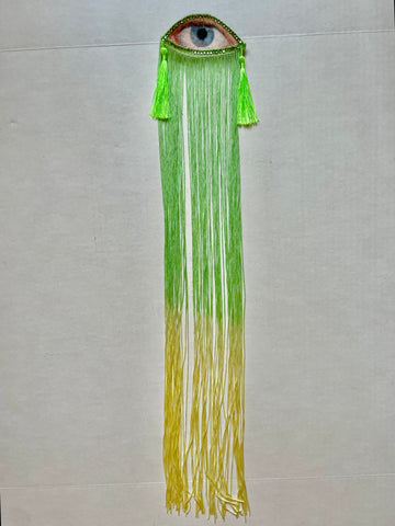 Green/Yellow Ombre Fringe Eye Brooch/Ornament