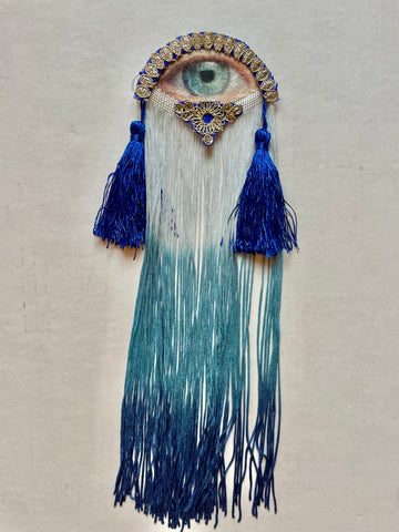 Blue Ombre Fringe Eye Brooch/Ornament