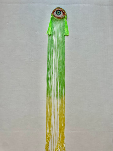 Green/Yellow Ombre Fringe Eye Brooch/Ornament