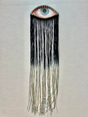 Large Black/Grey Ombre Fringe Eye Brooch/Ornament/Ski Appliqué