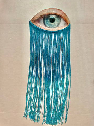 Large Blue Ombre Fringe Eye Brooch/Ski Appliqué