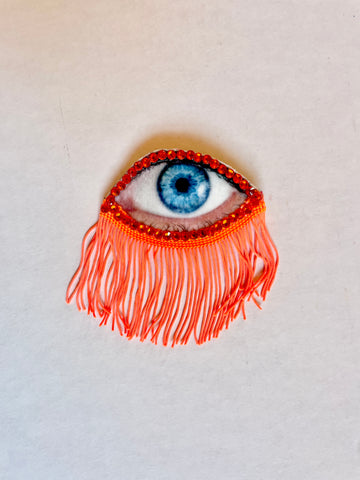 Neon Orange Fringe Eye Brooch/Ornament