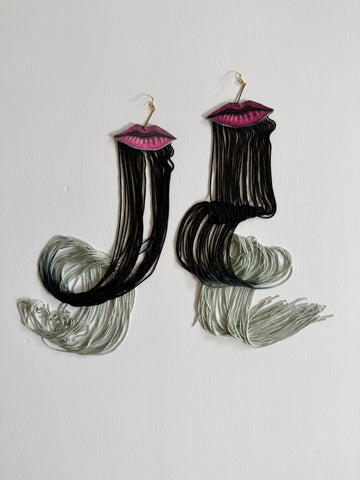 Velvet Lip Earrings 18"-24" Fringe (Click for Multiple Color Options)