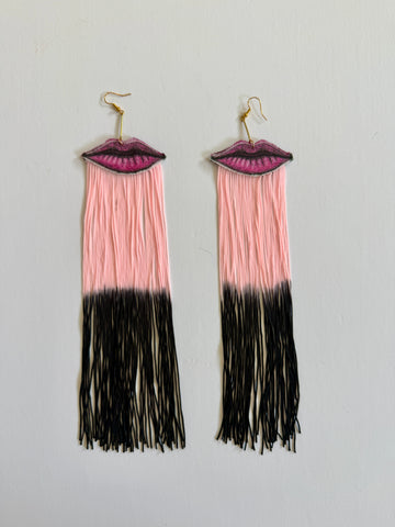 Velvet Lip Earrings with 8" Fringe (Multiple Color Options)