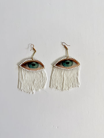 Velvet Eye Earrings with Swarovski Crystals and Short Fringe (Click for Multiple Color Choices)