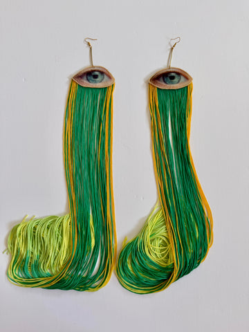 Velvet Eye Earrings with Swarovski Crystals and Long Fringe (Click for Multiple Color Choices)