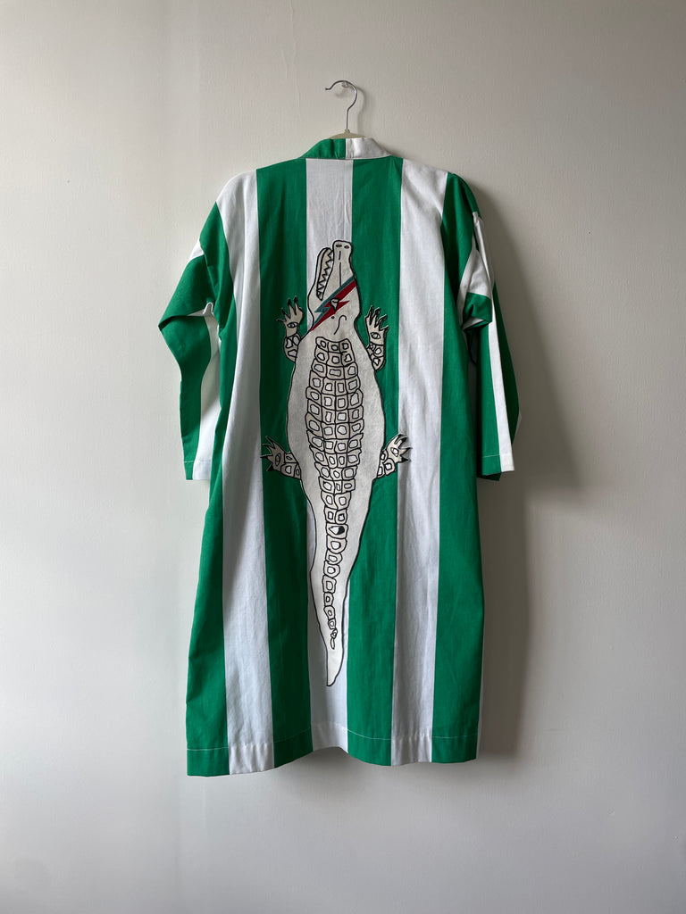 Striped Cotton Caftan with Bowie Alligator