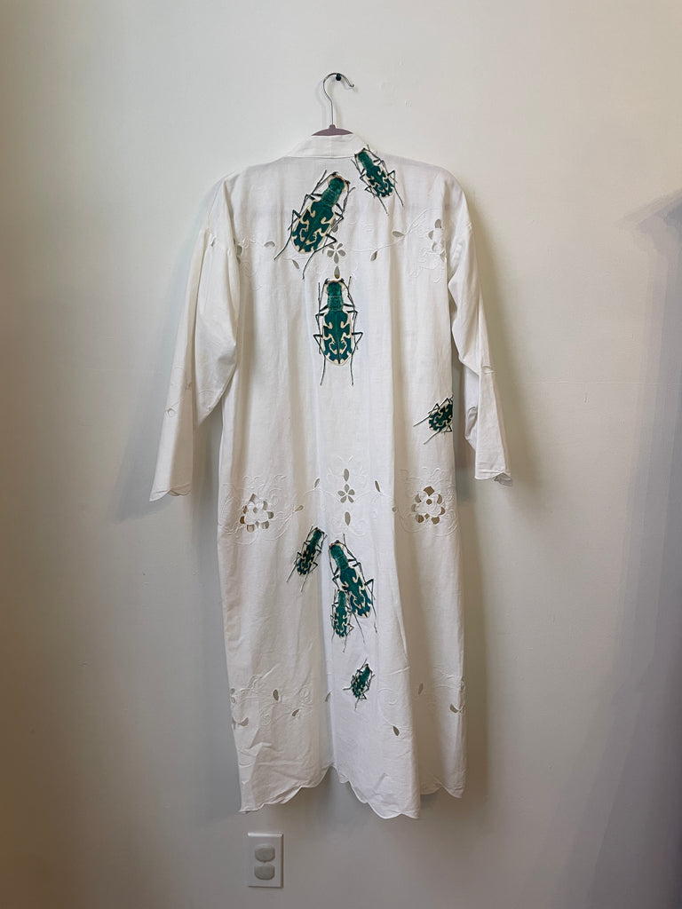 White Vintage Cotton Lace with Beetles Caftan