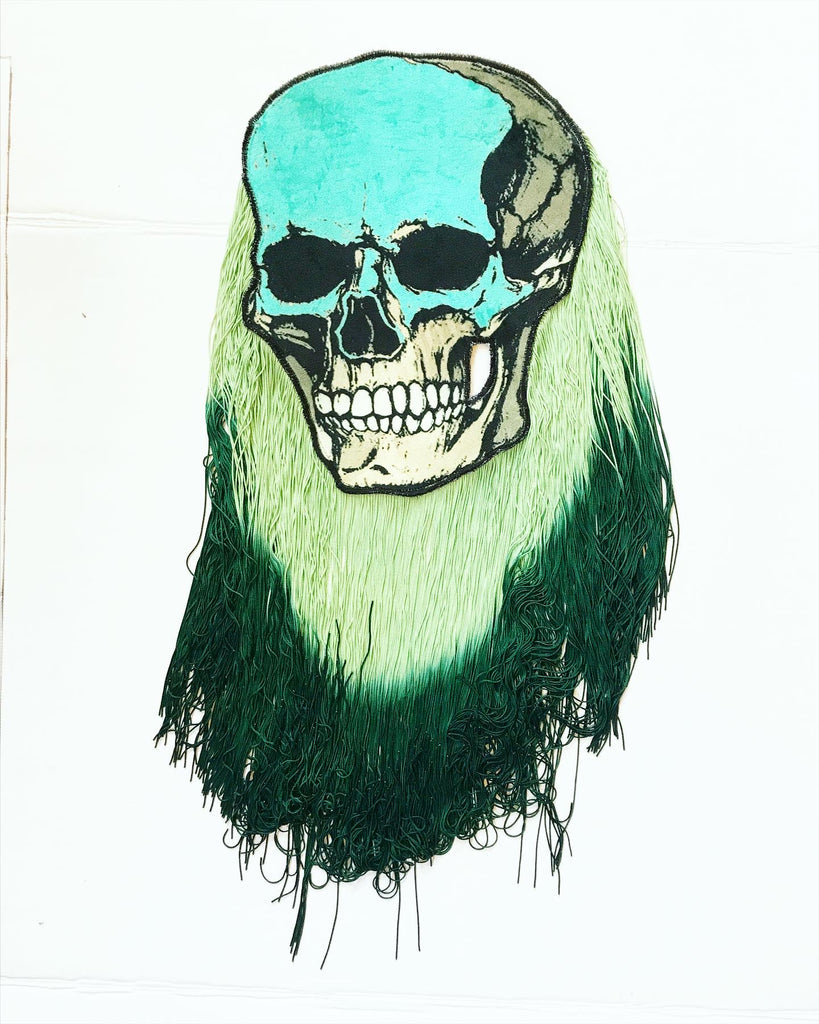 Skull Appliqué with Green Ombre Fringe