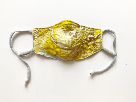 Chartreuse and White Floral Brocade Face Mask with Straw Hole