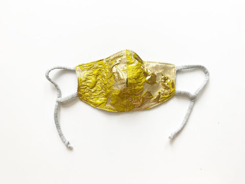 Chartreuse and Gold Brocade Face Mask with Straw Hole