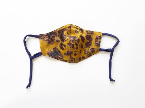 Mustard, Plum, Navy Cheetah Brocade Face Mask with Straw Hole