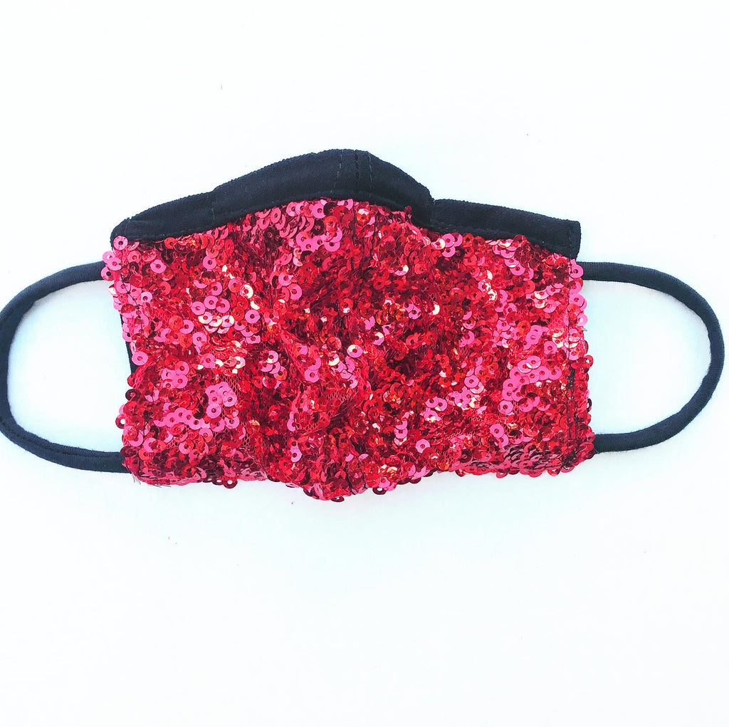 Red Sequin Face Mask with Straw Hole