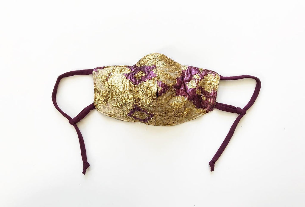 Purple and Gold Metallic Diamond Face Mask with Straw Hole