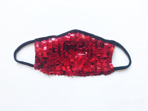 Red Square Sequin Face Mask with Straw Hole