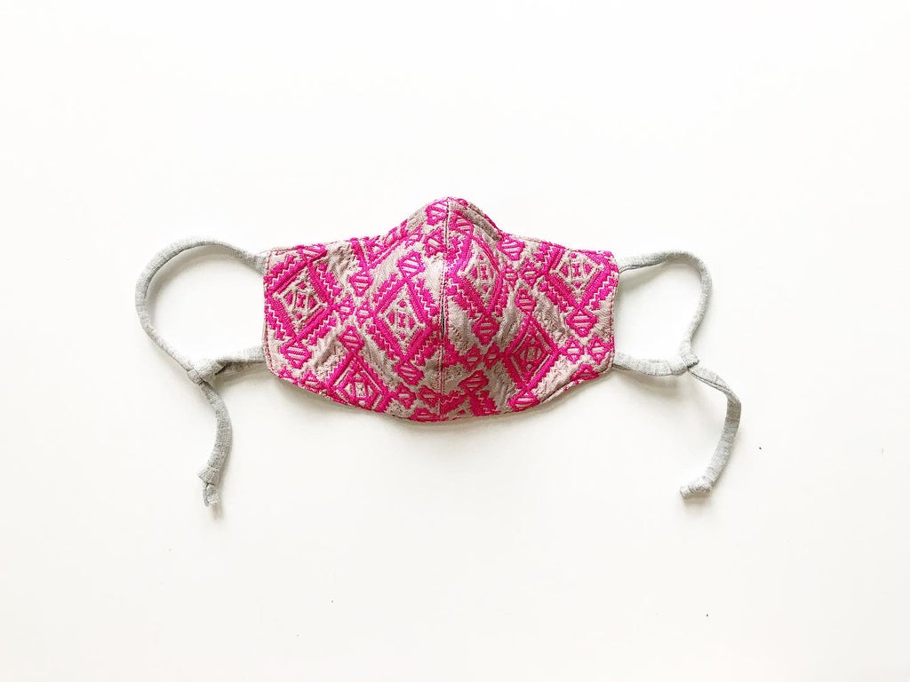 Hot Pink Diamond Brocade Face Mask with Straw Hole