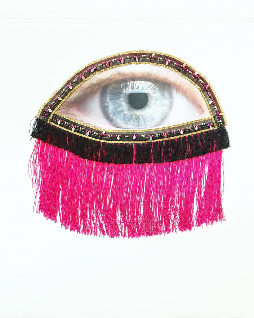 Eye Appliqué with Hot Pink Fringe and Black Fringe