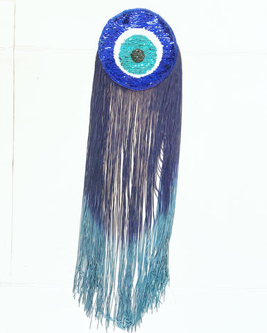 Sequin Evil Eye Appliqué with Navy Ombre Fringe