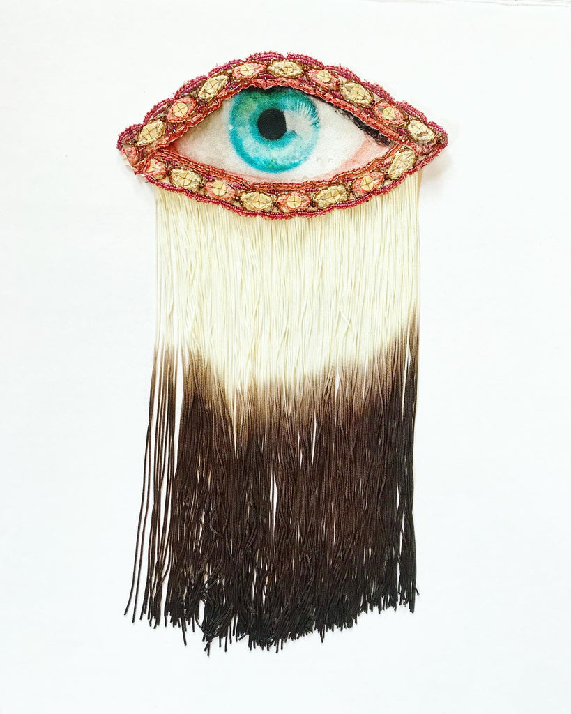 Eye Appliqué with Cream/Brown Ombre Fringe