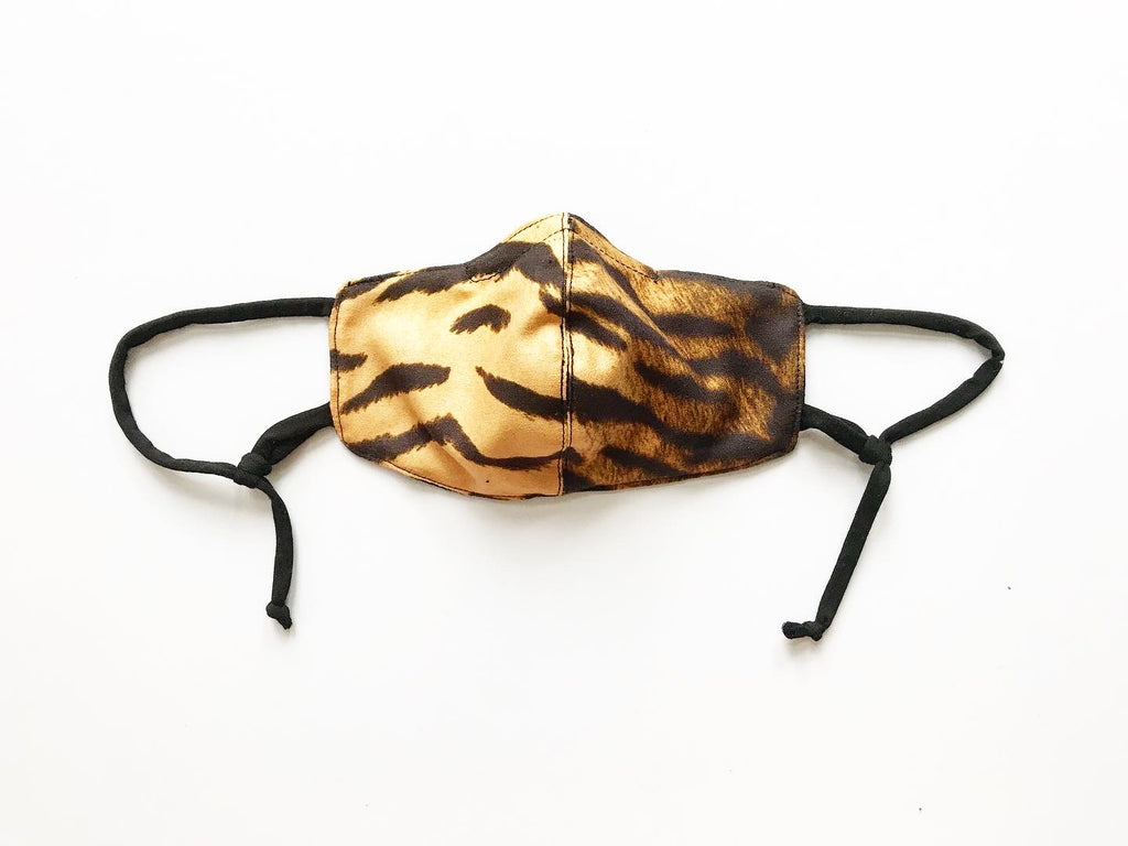Tiger Print Silk Face Mask with Straw Hole