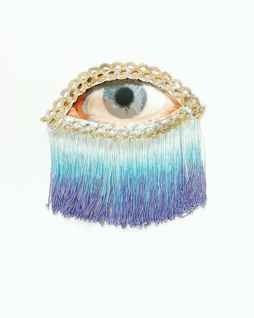Eye Appliqué with Short Blue Ombre Fringe