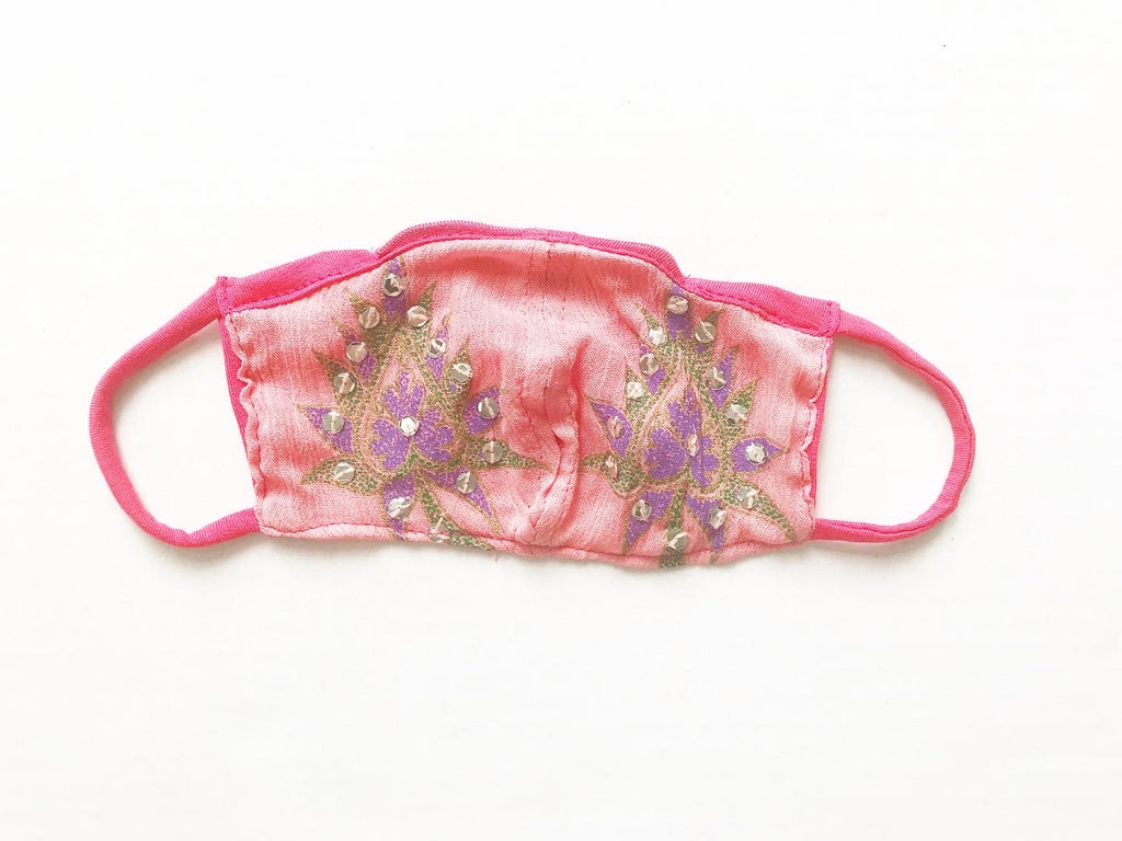 Light Pink Indian Sari Face Mask with Straw Hole