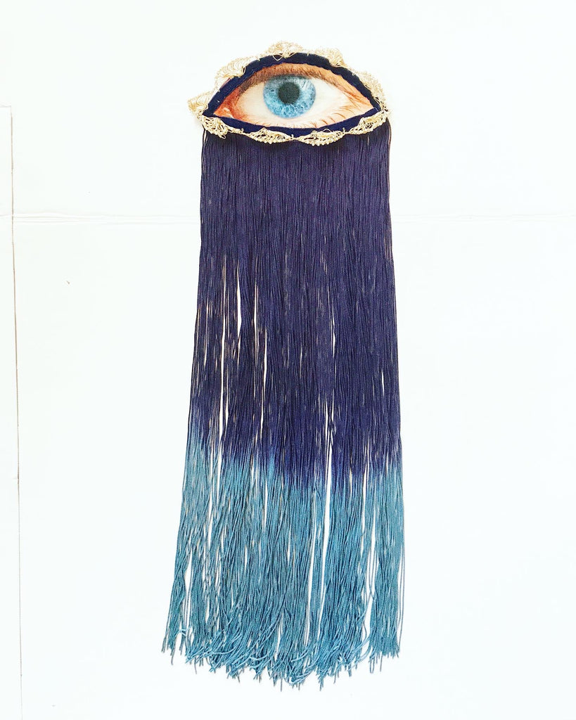 Eye Appliqué with Dark Blue Ombre Fringe
