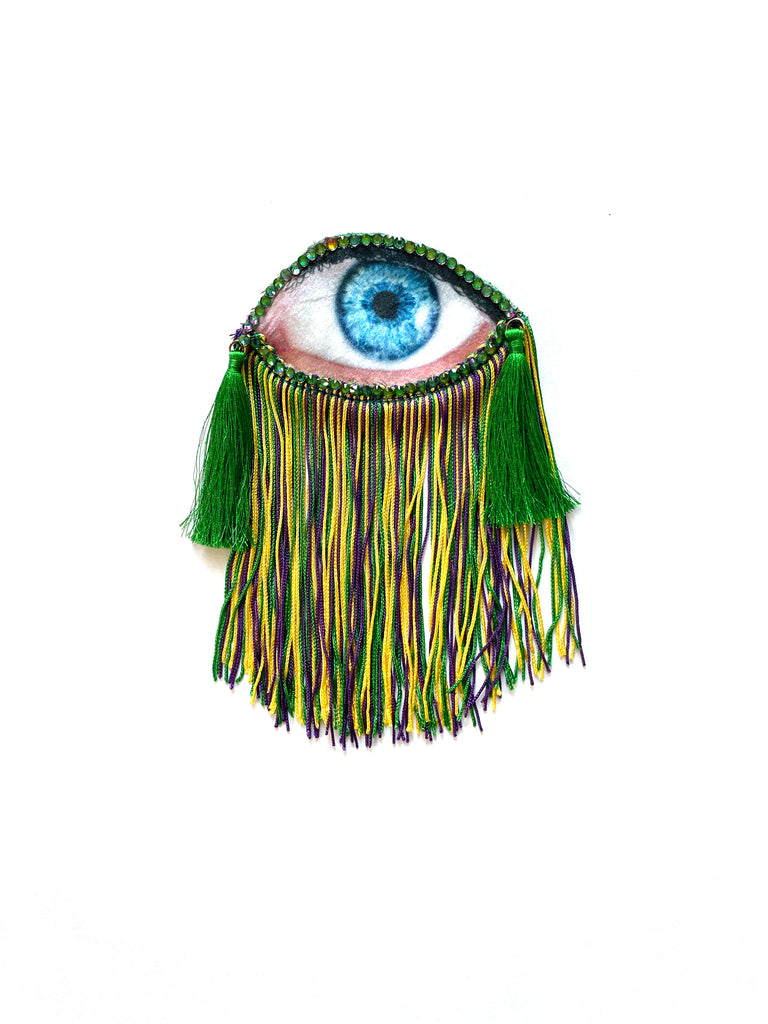 Eye with Mardi Gras Fringe and Green Tassels Brooch/Ornament