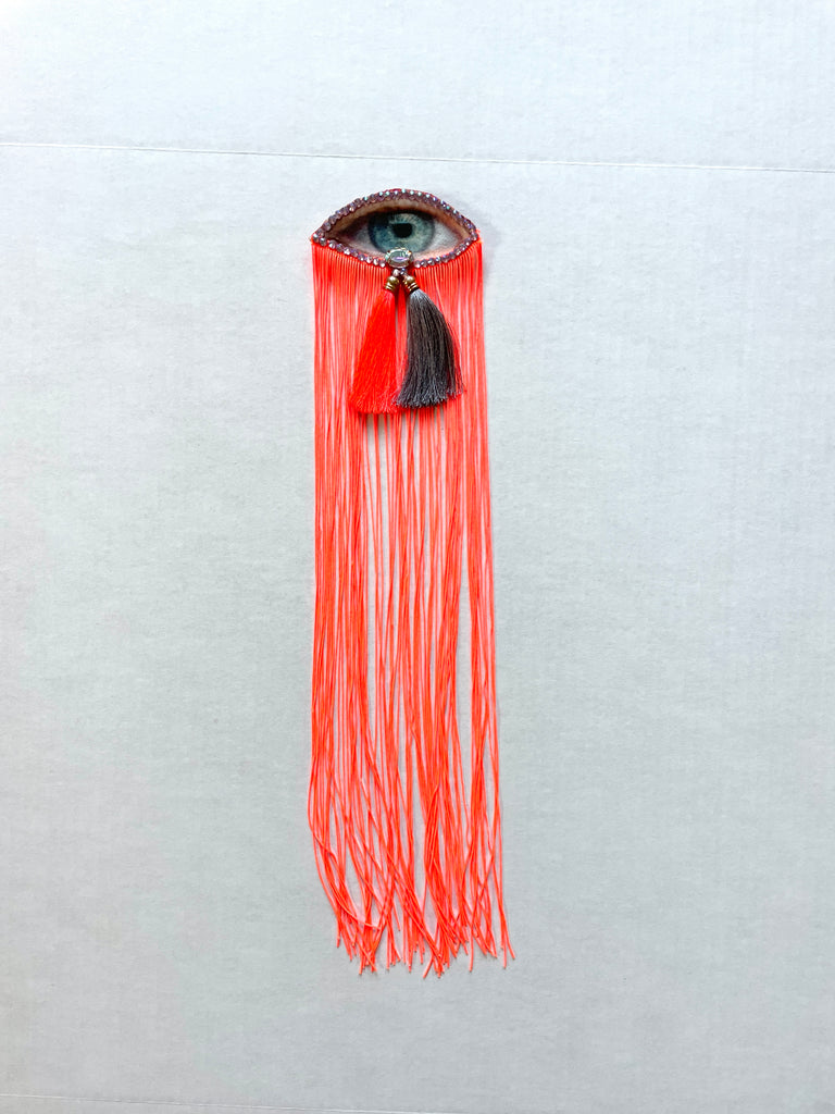 Neon Orange Fringe Eye Brooch/Ornament