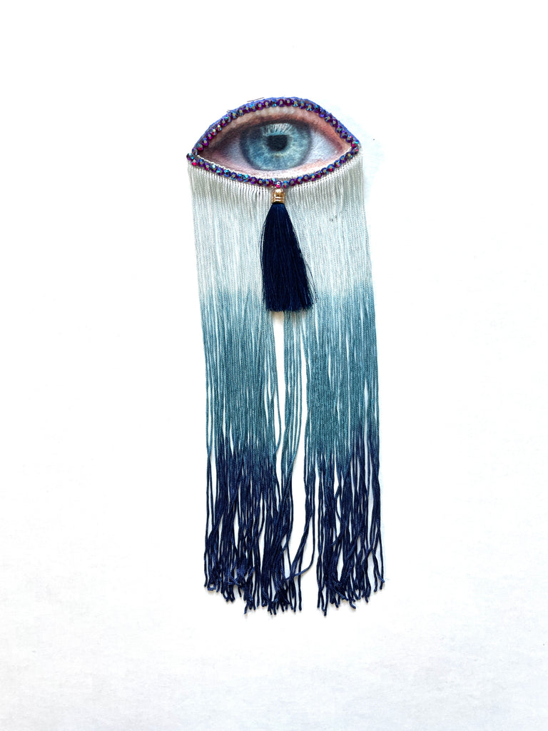 Blue Ombre Fringe Eye Brooch/Ornament