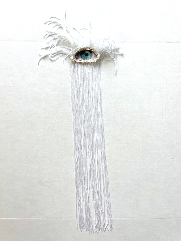 White  Fringe Eye Brooch/Ornament with Feathers