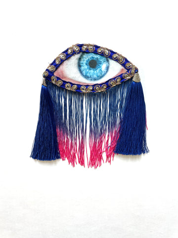Copy of Medium Blue/Pink Ombre  Fringe Eye Ski Applique with tassels