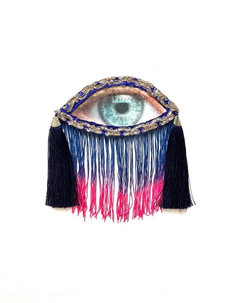 Medium Blue Pink Ombre  Fringe Eye Ski Applique